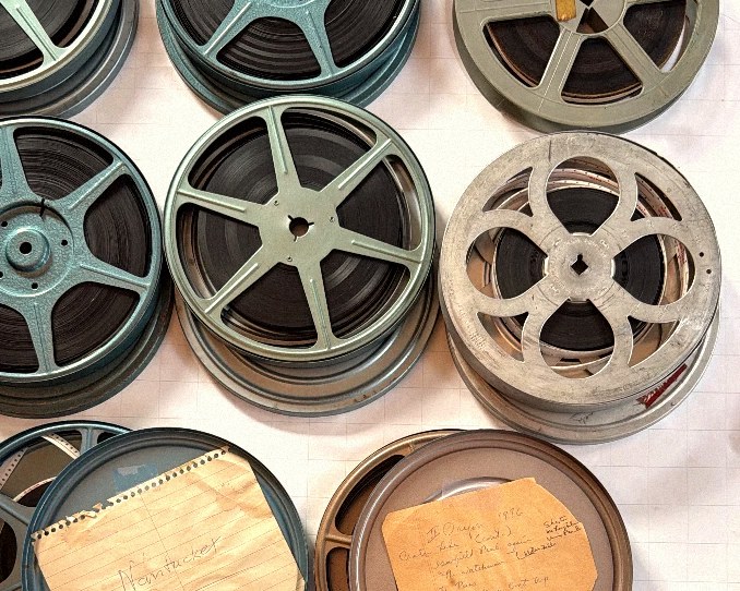 Reels of 8mm, Super 8 and 16mm home movie film ready for transfer